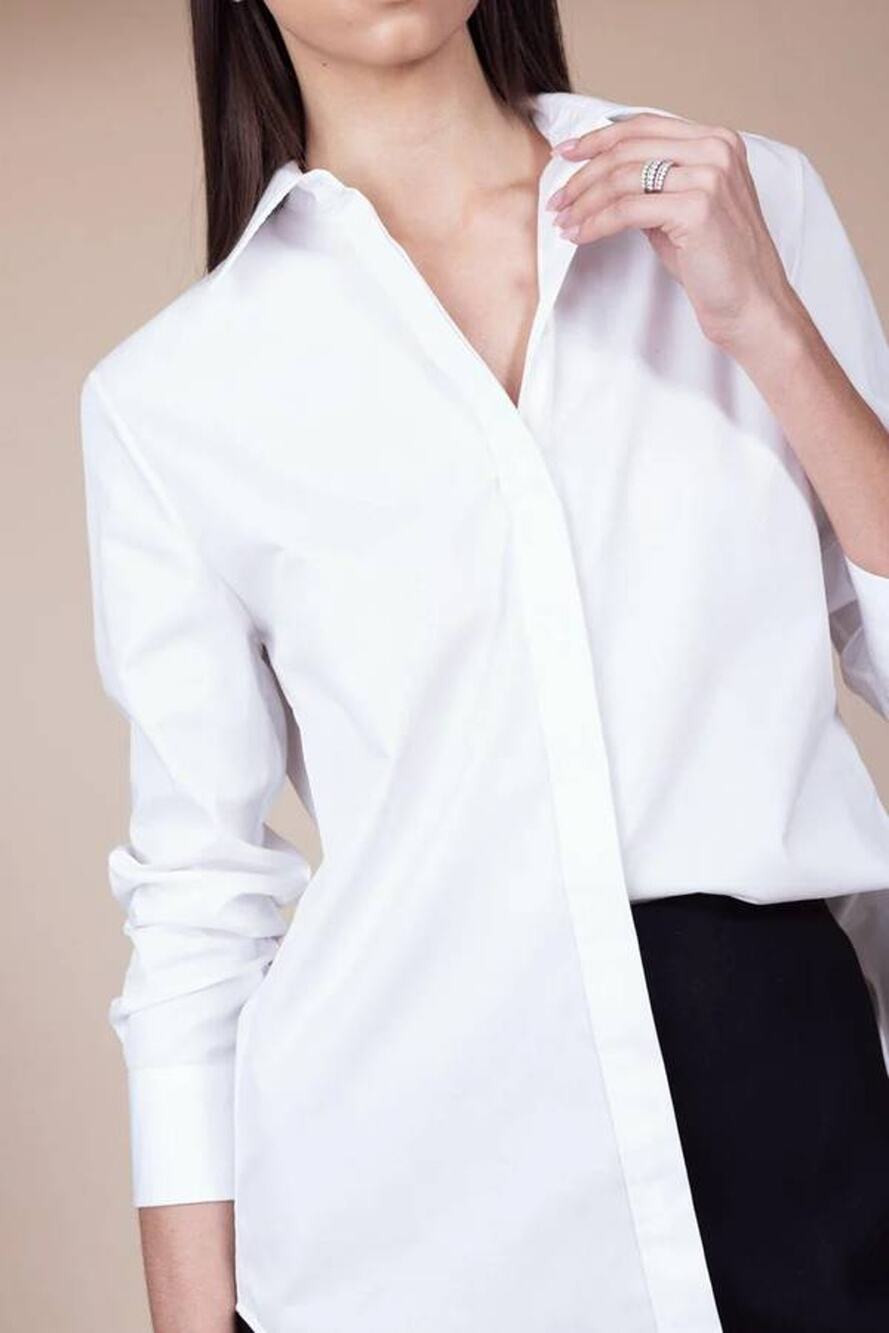 Brandon Maxwell Mira Boyfriend Button Down Split Back Shirt in White 6